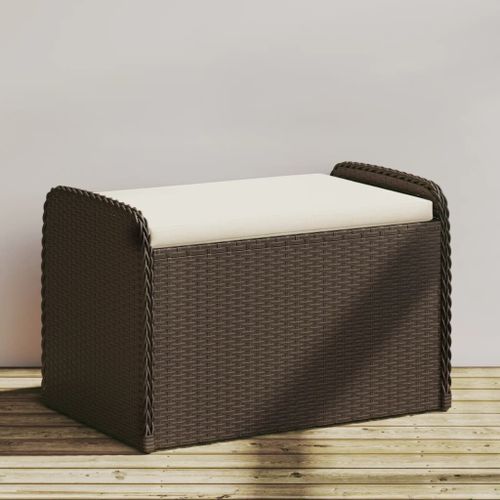 Banc de rangement et coussin marron 80x51x52 cm résine tressée - Photo n°2; ?>