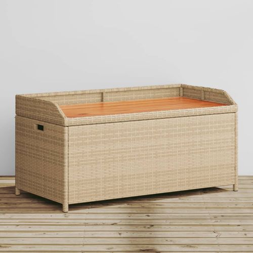 Banc de rangement mélange beige résine tressée et bois d'acacia - Photo n°2; ?>