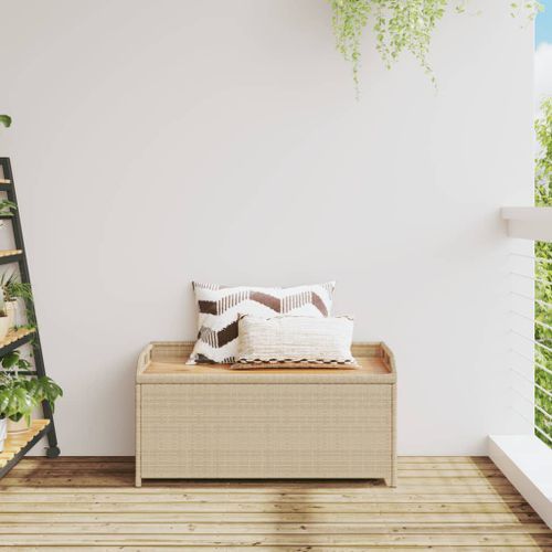 Banc de rangement mélange beige résine tressée et bois d'acacia - Photo n°3; ?>