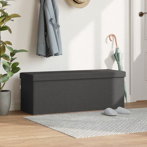 Banc de rangement pliable gris foncé faux lin - Photo n°3; ?>