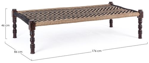 Banc en bois de sheesham et corde coton bicolore Katy L 176 cm - Photo n°3; ?>