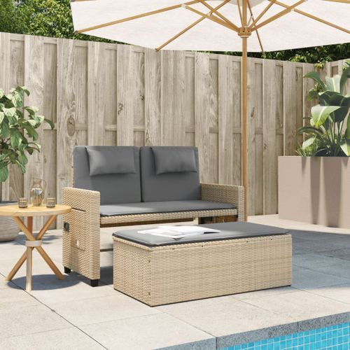 Banc inclinable de jardin avec coussins beige résine tressée - Photo n°3; ?>