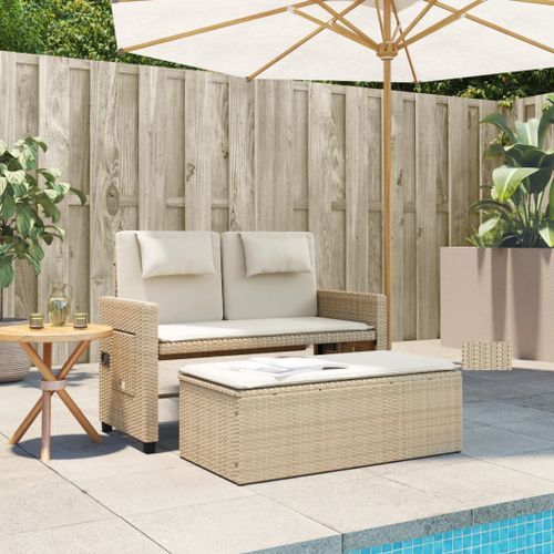 Banc inclinable de jardin avec coussins beige résine tressée - Photo n°3; ?>