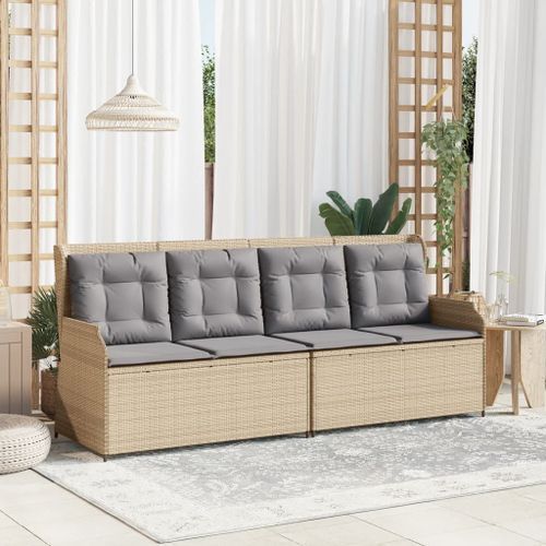 Banc inclinable de jardin avec coussins beige résine tressée - Photo n°3; ?>