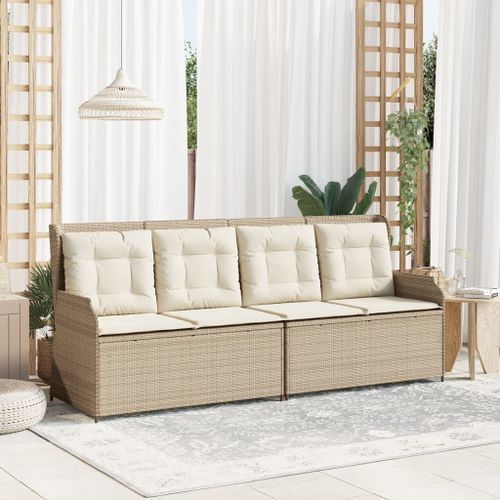 Banc inclinable de jardin avec coussins beige résine tressée - Photo n°3; ?>