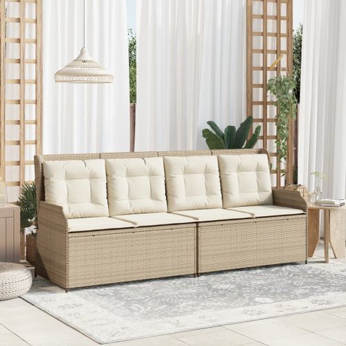 Banc inclinable de jardin avec coussins beige résine tressée - Photo n°3; ?>