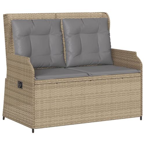 Banc inclinable de jardin avec coussins beige résine tressée - Photo n°2; ?>