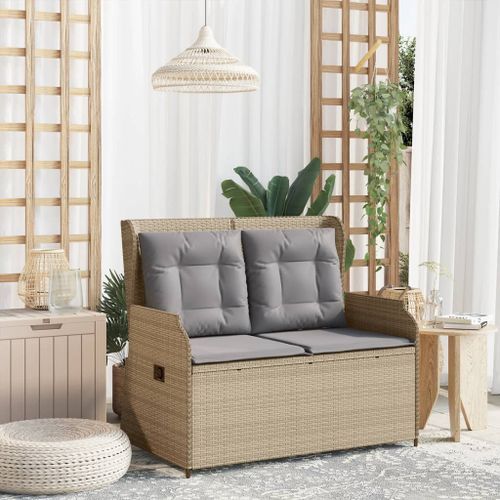 Banc inclinable de jardin avec coussins beige résine tressée - Photo n°3; ?>