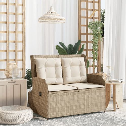 Banc inclinable de jardin avec coussins beige résine tressée - Photo n°3; ?>