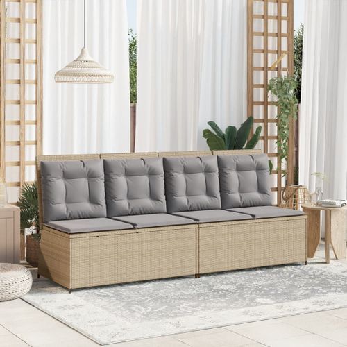 Banc inclinable de jardin avec coussins beige résine tressée - Photo n°3; ?>