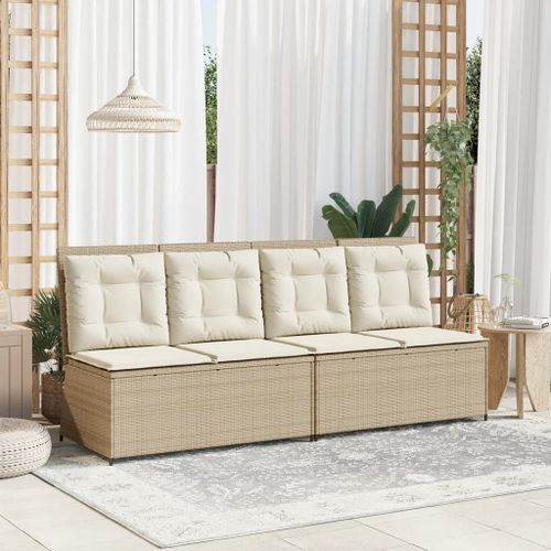 Banc inclinable de jardin avec coussins beige résine tressée - Photo n°3; ?>