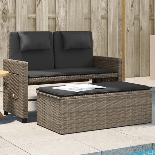 Banc inclinable de jardin avec coussins gris résine tressée - Photo n°2; ?>