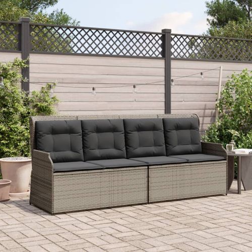 Banc inclinable de jardin avec coussins gris résine tressée - Photo n°3; ?>