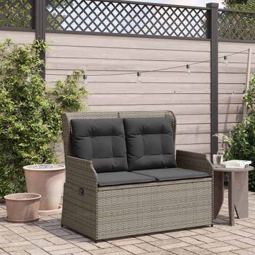 Banc inclinable de jardin avec coussins gris résine tressée - Photo n°3; ?>