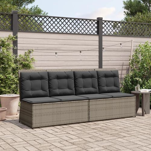 Banc inclinable de jardin avec coussins gris résine tressée - Photo n°3; ?>