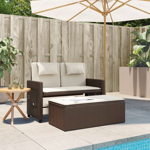 Banc inclinable de jardin avec coussins marron résine tressée - Photo n°3; ?>