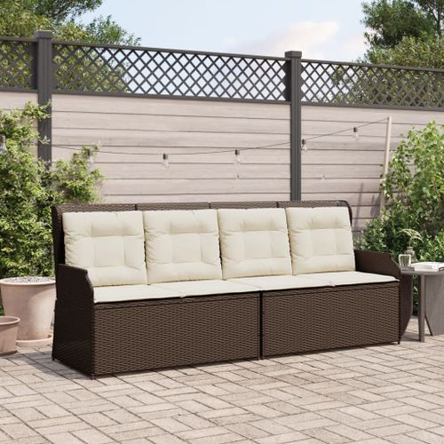 Banc inclinable de jardin avec coussins marron résine tressée - Photo n°3; ?>