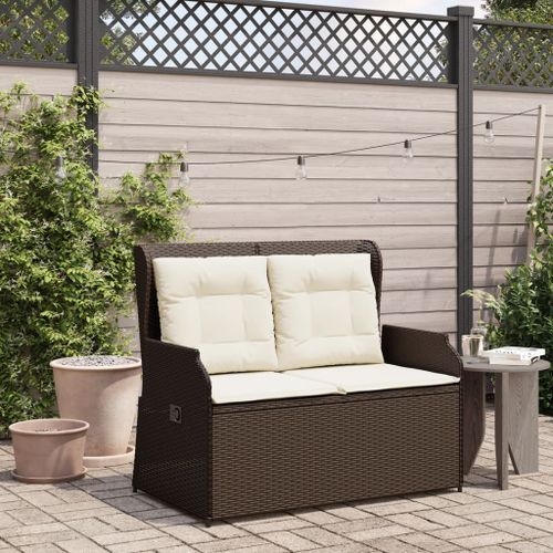 Banc inclinable de jardin avec coussins marron résine tressée - Photo n°3; ?>