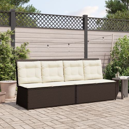 Banc inclinable de jardin avec coussins marron résine tressée - Photo n°3; ?>