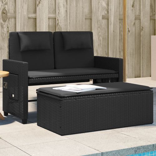 Banc inclinable de jardin avec coussins noir résine tressée - Photo n°2; ?>