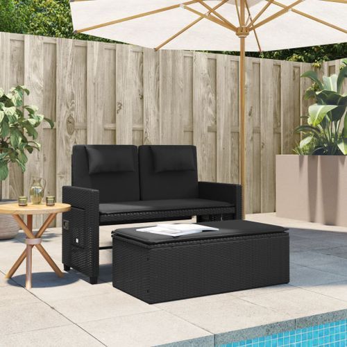 Banc inclinable de jardin avec coussins noir résine tressée - Photo n°3; ?>