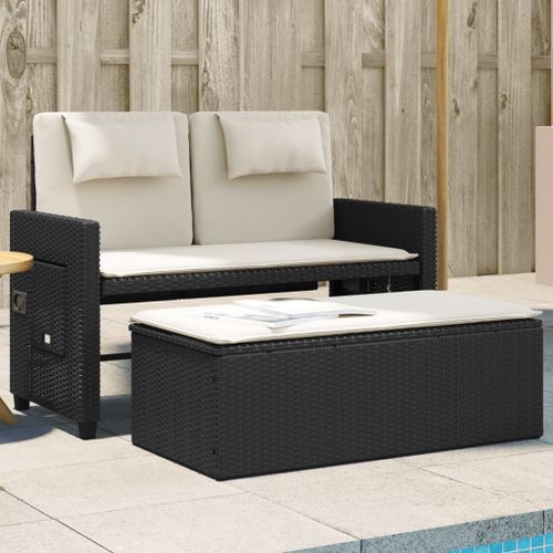 Banc inclinable de jardin avec coussins noir résine tressée - Photo n°2; ?>