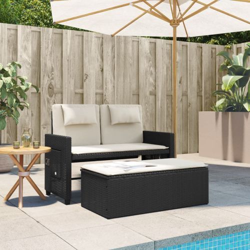 Banc inclinable de jardin avec coussins noir résine tressée - Photo n°3; ?>