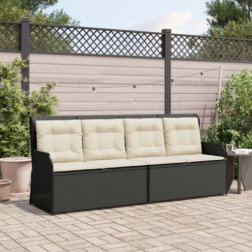 Banc inclinable de jardin avec coussins noir résine tressée - Photo n°3; ?>