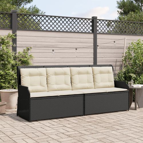 Banc inclinable de jardin avec coussins noir résine tressée - Photo n°3; ?>