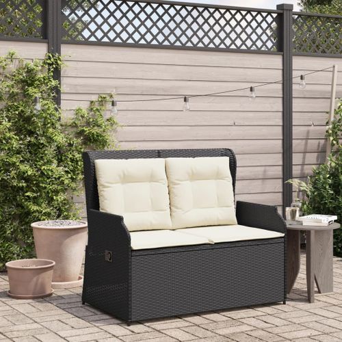 Banc inclinable de jardin avec coussins noir résine tressée - Photo n°3; ?>