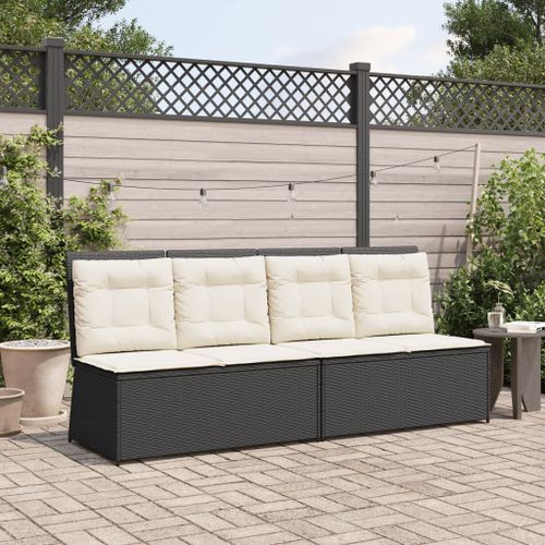 Banc inclinable de jardin avec coussins noir résine tressée - Photo n°3; ?>