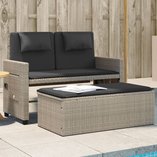 Banc inclinable de jardin et coussins gris clair résine tressée - Photo n°2; ?>