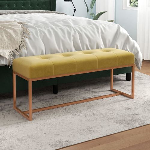 Banc Jaune moutarde 110x36x45 cm Velours - Photo n°2; ?>