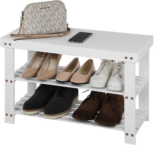 Banc meuble à chaussures bambou blanc 3 niveaux 70 cm - Photo n°3; ?>