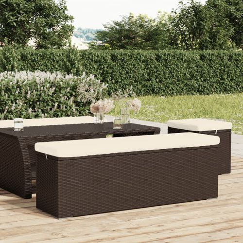 Banc pouf avec coussin marron 110x30x40 cm résine tressée - Photo n°2; ?>