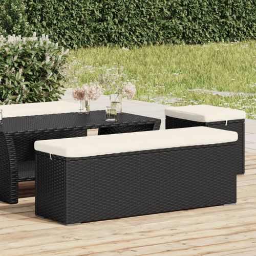 Banc pouf avec coussin noir 110x30x40 cm résine tressée - Photo n°2; ?>