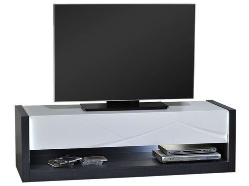Banc TV avec éclairage à Led 1 tiroir bois laqué blanc et anthracite mate Klype 150 cm - Photo n°3; ?>