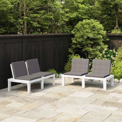 Bancs de salon de jardin avec coussins 2 pcs Plastique Blanc - Photo n°2; ?>