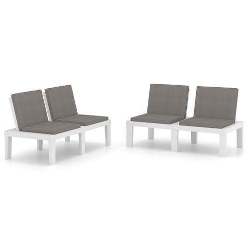 Bancs de salon de jardin avec coussins 2 pcs Plastique Blanc - Photo n°3; ?>