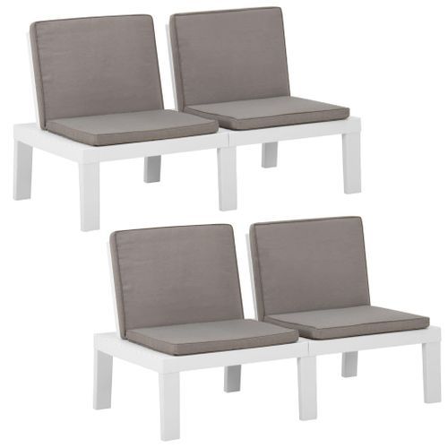 Bancs de salon de jardin avec coussins 2 pcs Plastique Blanc - Photo n°3; ?>
