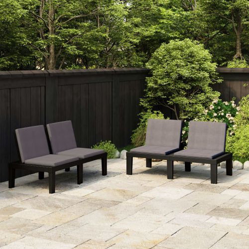 Bancs de salon de jardin avec coussins 2 pcs Plastique Gris - Photo n°2; ?>