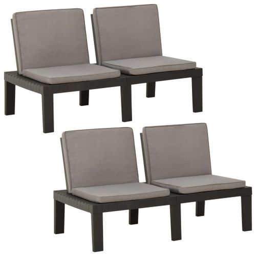 Bancs de salon de jardin avec coussins 2 pcs Plastique Gris - Photo n°3; ?>