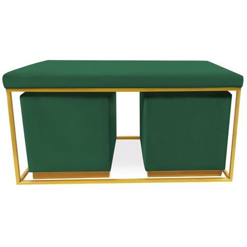 Banquette Et Poufs Velours Vert Et Métal Doré Ismael 12 Banquette et poufs velours vert et métal doré Ismael - Photo n°2; ?>
