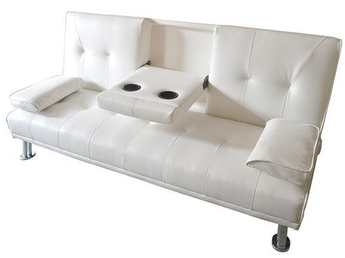 Banquette lit simili cuir blanc 110x200 cm avec coussins Barfly - Photo n°2; ?>