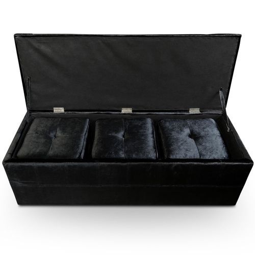 Banquette velours noir et 3 poufs Kenzo - Photo n°2; ?>