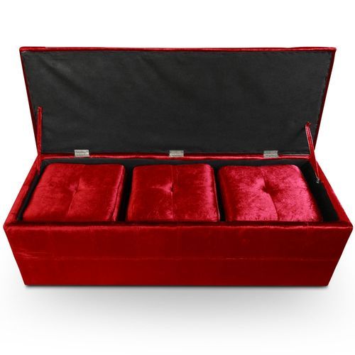 Banquette velours rouge et 3 poufs Kenzo - Photo n°2; ?>