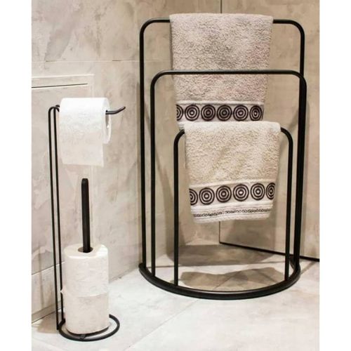 Bathroom Solutions Porte-serviettes debout 49,5x75 cm Métal Noir - Photo n°2; ?>