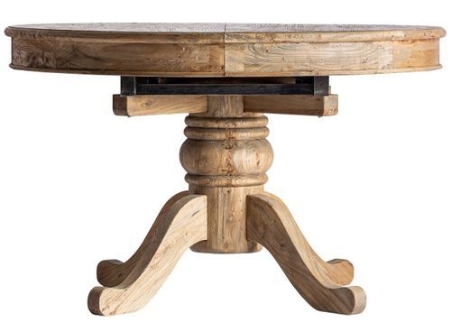Table à manger ronde à rallonge bois d'orme massif Bukila 125/165 cm - Photo n°2; ?>