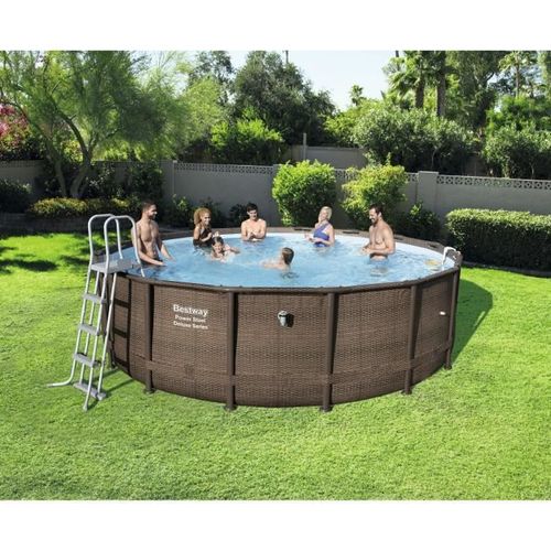 BESTWAY Kit piscine ronde Power Steel Frame Pool Tréssé - Ø 488 x H 122 cm - Photo n°2; ?>