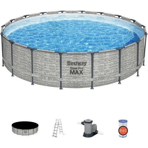 BESTWAY Piscine hors sol Steel Pro Max - Motif pierres grises, 549 x 122 cm, systeme FrameLink - Photo n°2; ?>